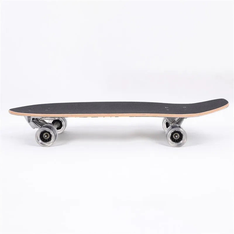 White 31-inch maple skateboard deck with traditional cruiser shape