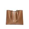 Brown genuine leather women's handbag with single shoulder strap and horizontal square shape