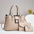Three-piece textured PU leather women's shoulder bag set in square vertical shape with open pocket