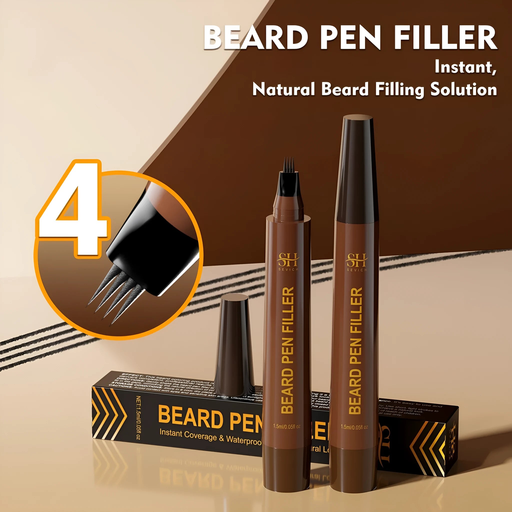 Men's sweatproof waterproof beard and eyebrow pencil in black and dark brown shades