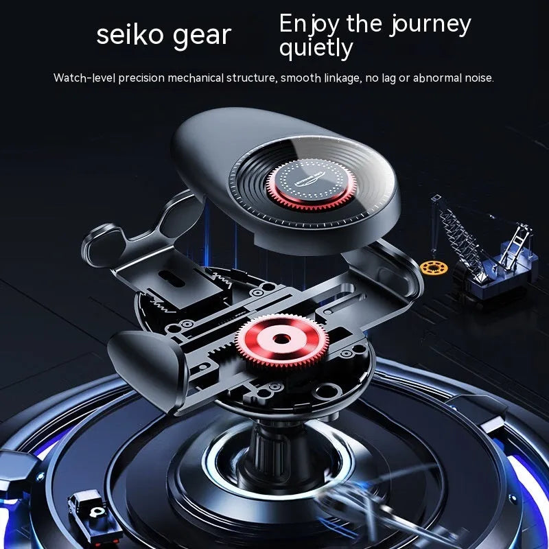 Black universal car mobile phone bracket attached to a car air vent