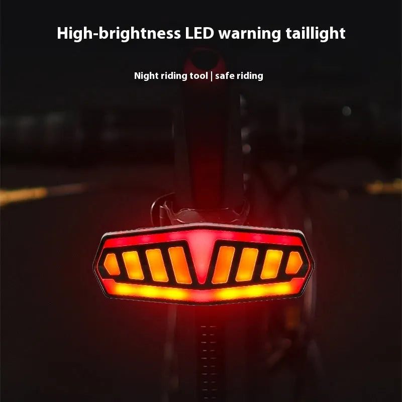 Remote control bicycle taillight with wireless remote, showing compact black ABS housing with multiple LED functions