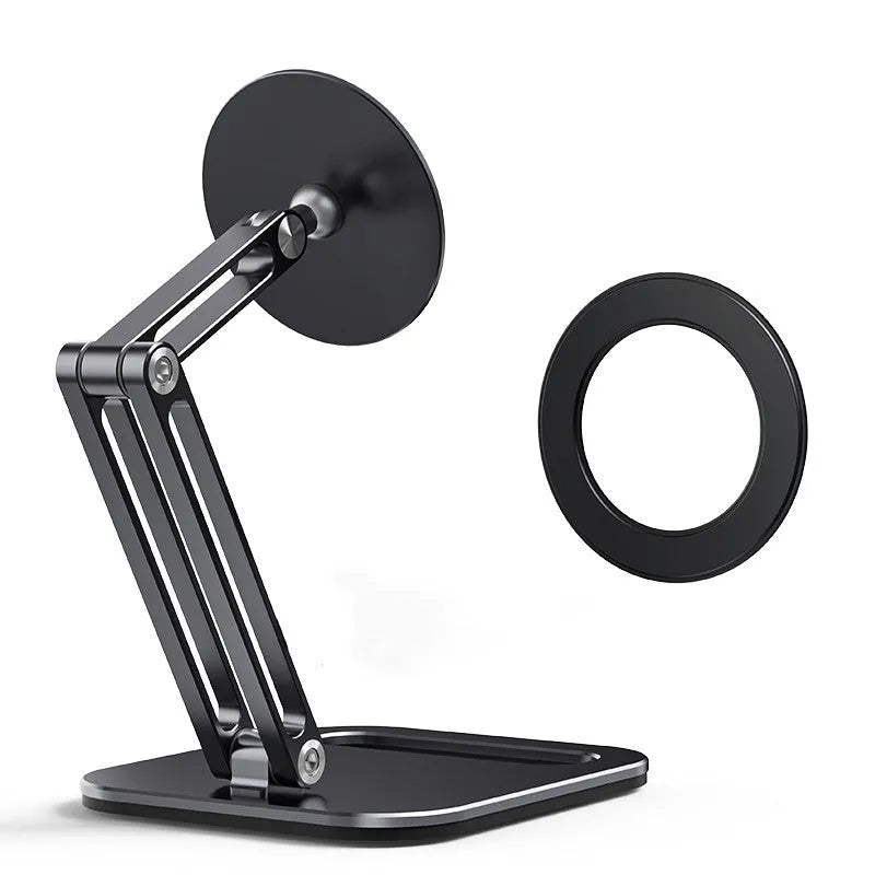 Magnetic suction tablet stand, foldable adjustable alloy desktop holder, 15.3x28.5cm, black or white
