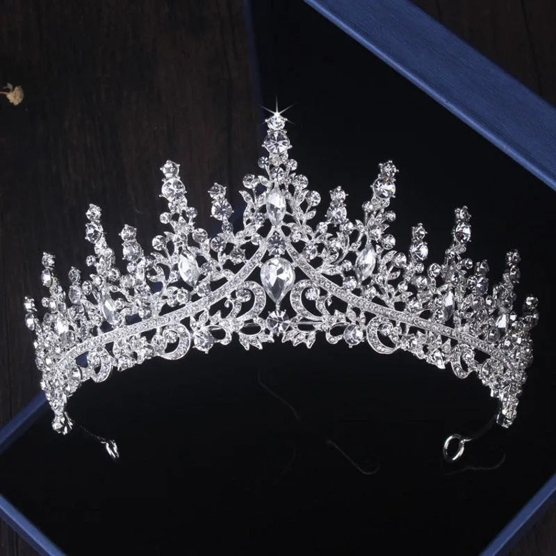 Silver crystal drop bridal set with natural zircon and silver-tone crown and jewellery pieces