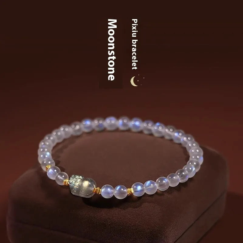Blue moonstone women's bracelet with animal zodiac modelling in national style design