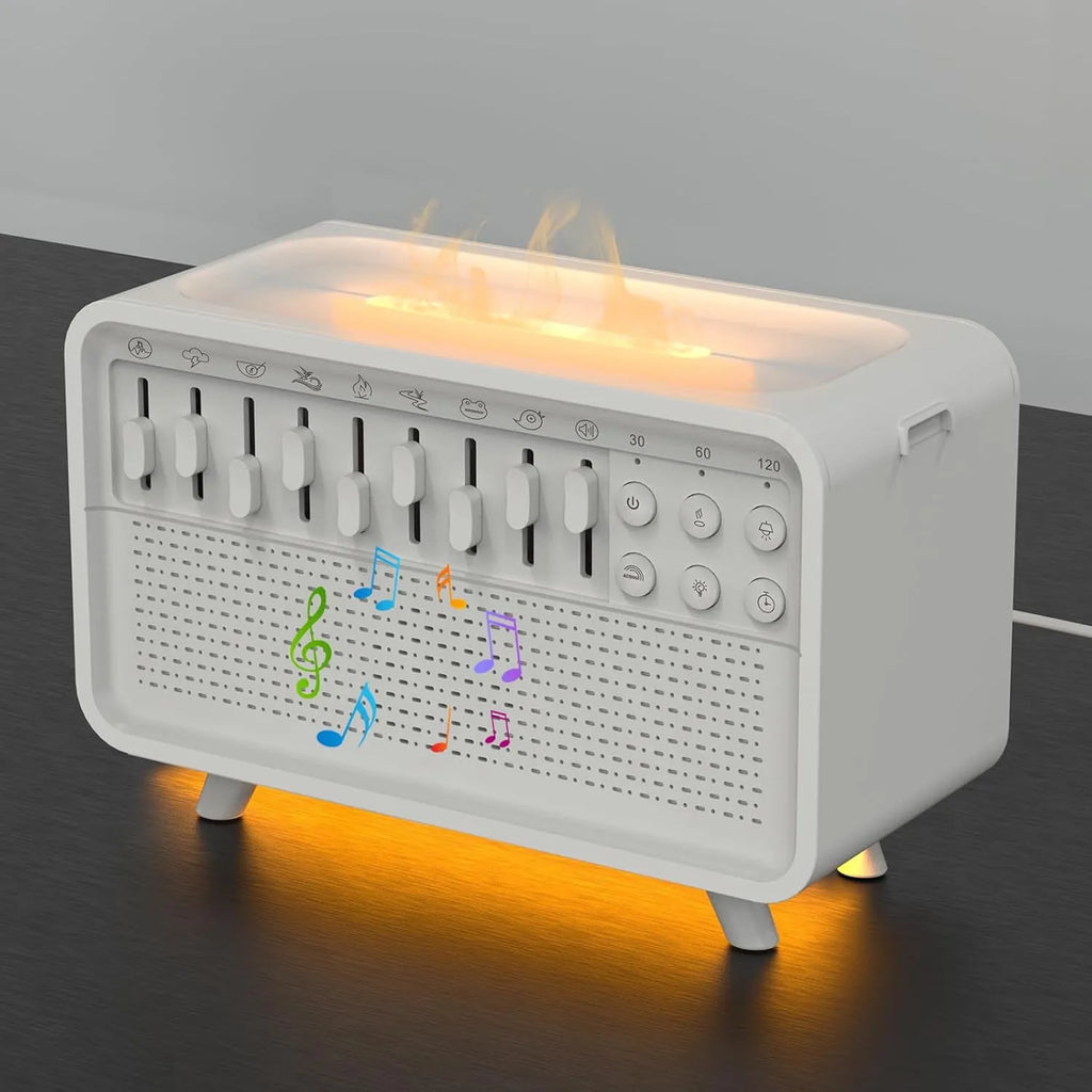 White geometric Bluetooth speaker with humidifier, night light, and white noise functions
