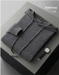 Men's light grey cashmere hooded sweatshirt and long pants casual winter set laid flat.