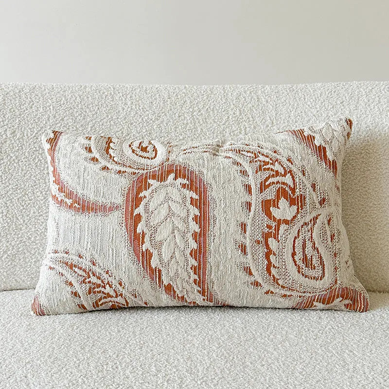 American-style jacquard sofa cushion cover with paisley pattern in amber colour tones