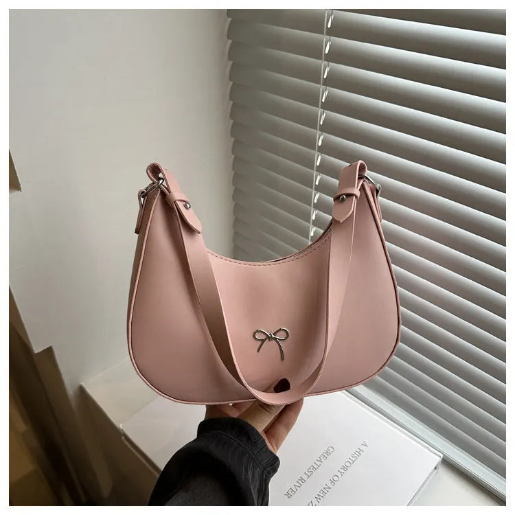 Women's dumpling-shaped shoulder baguette handbag with underarm small bag in PU leather