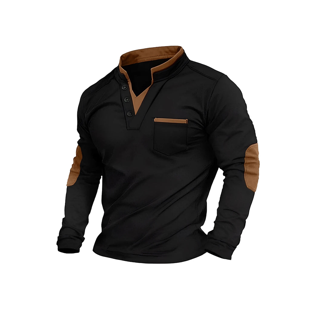 Men's stand collar long-sleeved sweater pullover solid colour polyester blend straight fit