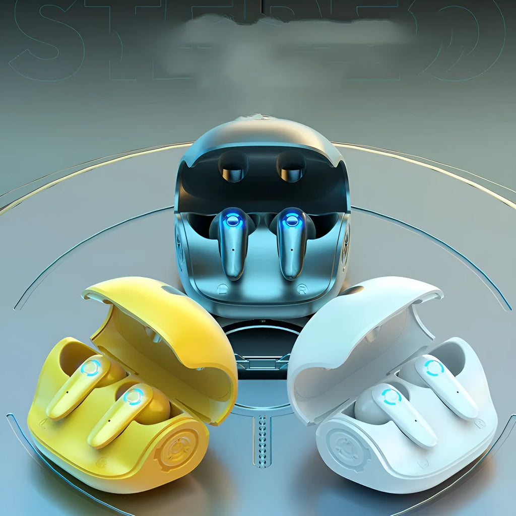 TWS wireless gaming headset in black, white, or yellow colours with Bluetooth 5.2 connectivity
