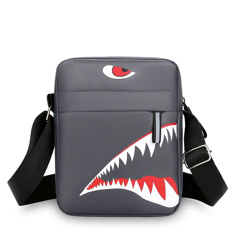 Men's small Oxford cloth crossbody bag with animal print pattern in black, grey or green colours
