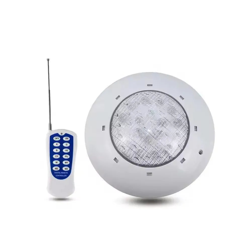 Round plastic wall-mounted underwater lamp with IP68 rating for pond or fountain lighting