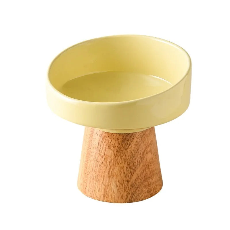 Set of four ceramic pet feeding bowls in beige green khaki and yellow colours for cats and small dogs