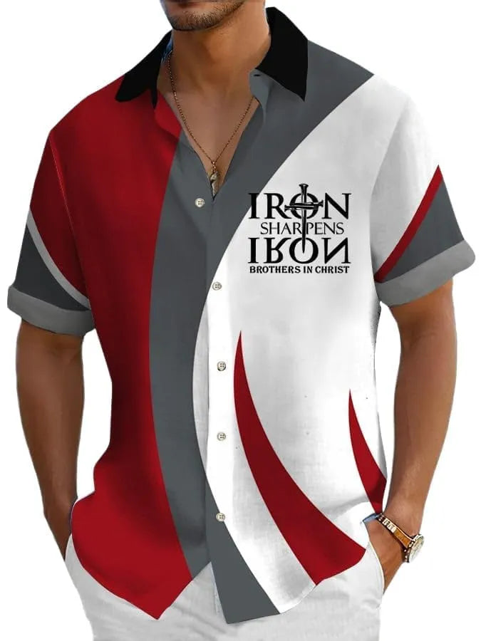 Men's loose fit short sleeve Hawaiian shirt with a colourful digital printed pattern.