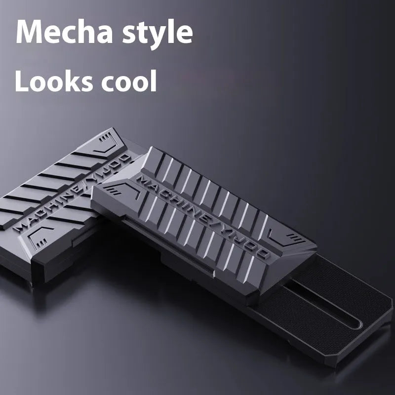 Semi-infinite push card metal decompression toy in Battlefield Gray with fingertip gyro on white background