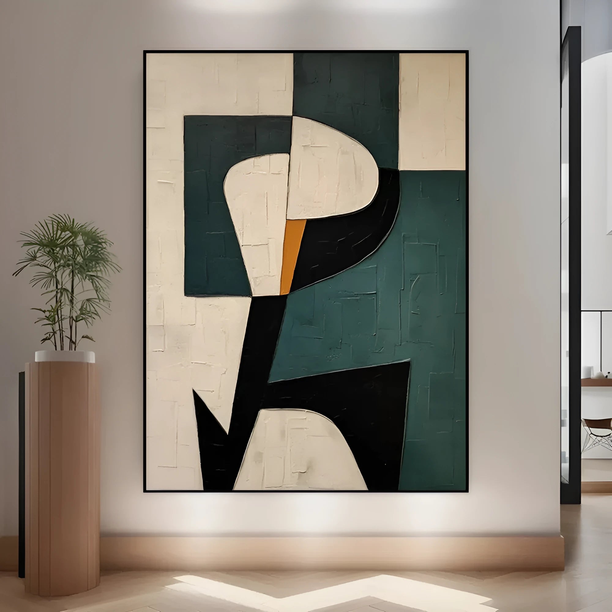 Handmade modern green abstract texture oil painting on canvas, rolled frameless wall art