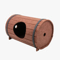 Assembled wine barrel shaped cat bed made from polyester fibre felt panels