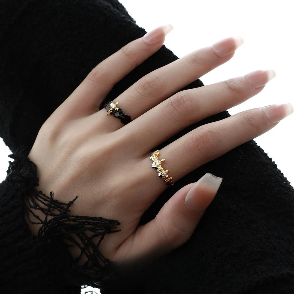 Adjustable opening silver ring with electroplated white gold or black gold finish