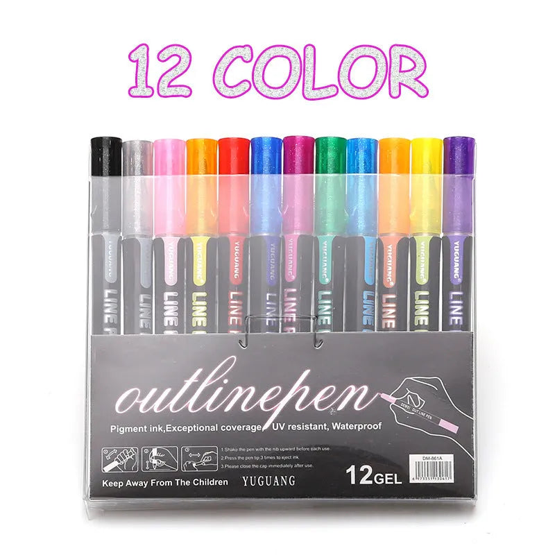 Set of eight colourful highlighter pens in a plastic case