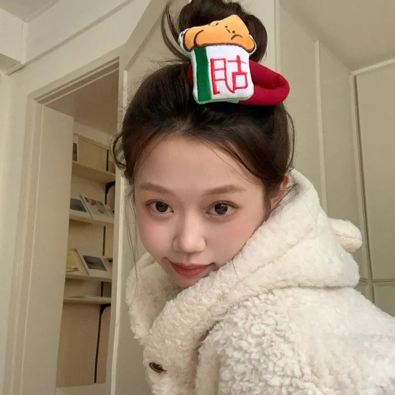 Cartoon doll sponge bang hairpin with retro New Year mahjong Chinese character design