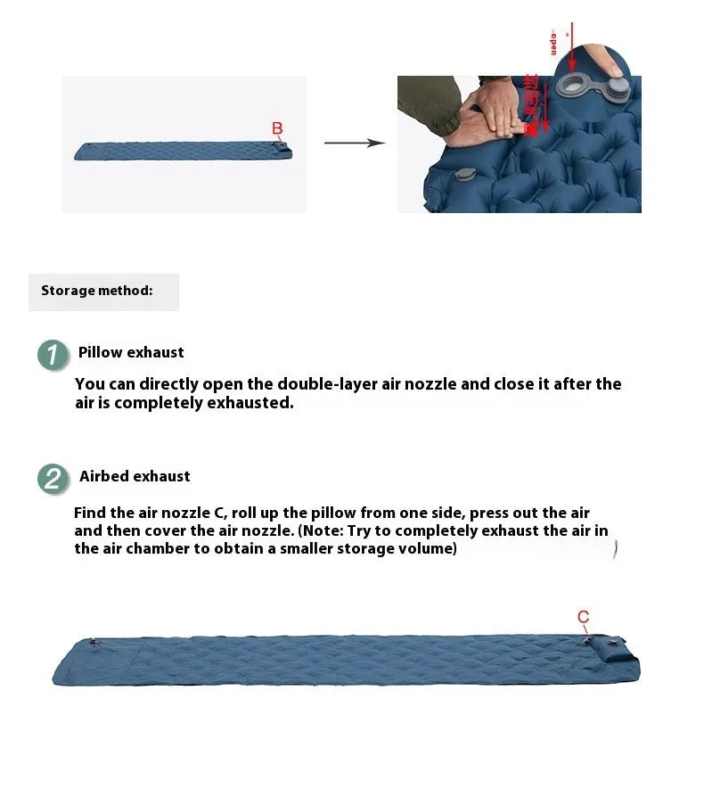 Single honeycomb press inflatable mattress in Moroccan blue colour for outdoor camping use