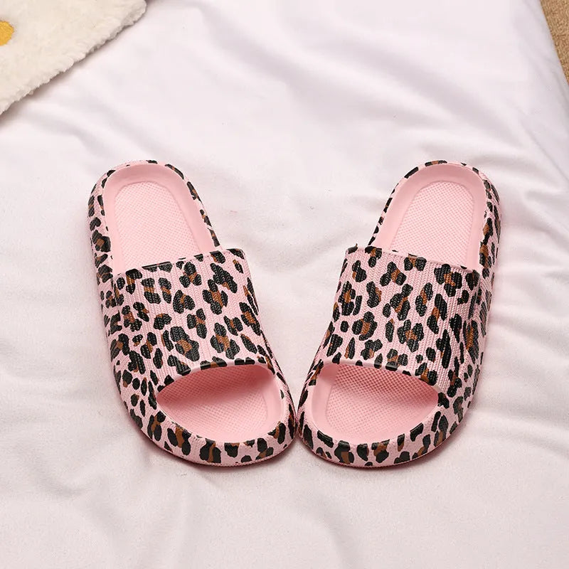 Leopard print EVA slippers with thick bottom in multiple colour options for adults