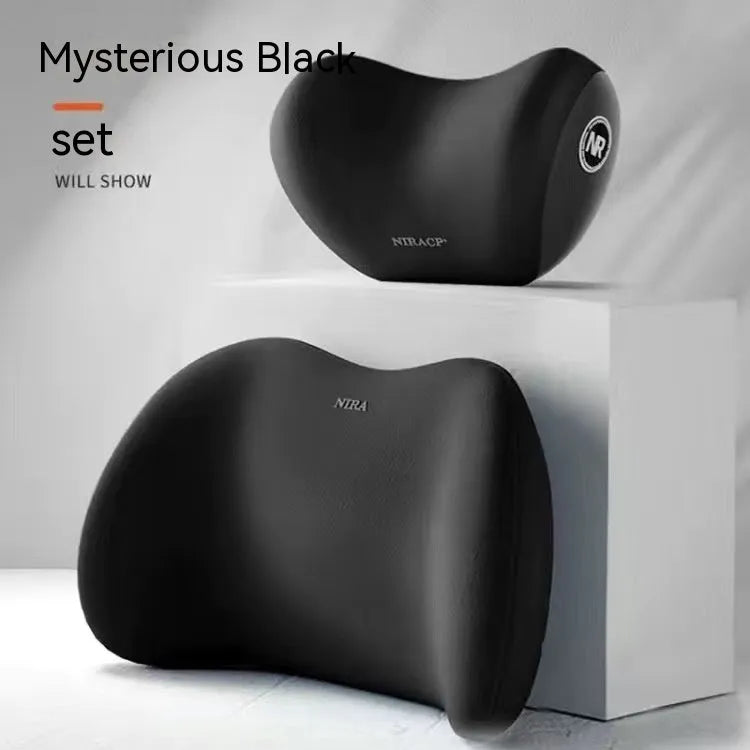 Car lumbar support and headrest pillow set in memory foam with milk silk cover