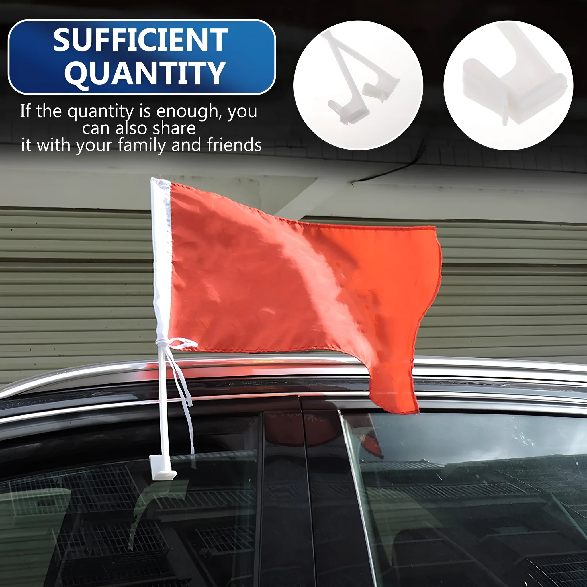 Pack of 10 white plastic clip-on flag pole holders for car windows.