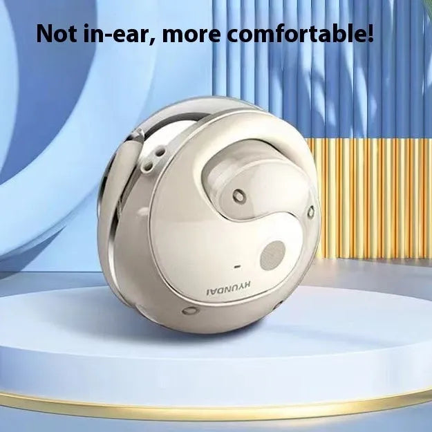 Coconut Ball wireless Bluetooth ear-mounted noise reduction headset in beige, side view showing ear hook and compact design