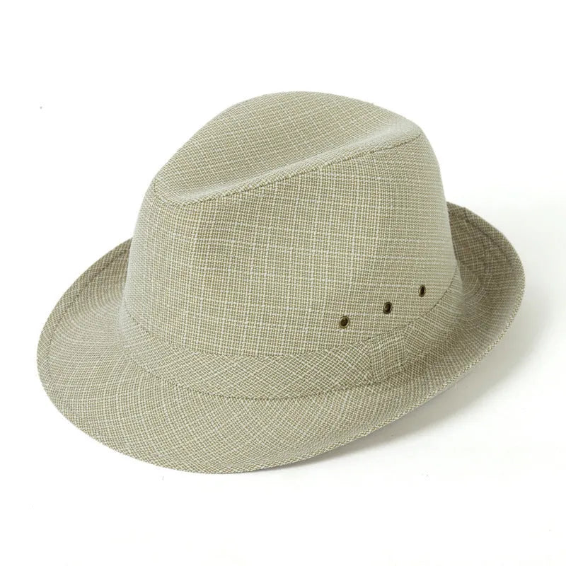 A classic brown fedora hat for men on a wooden stand, showing its structured crown and medium-width brim.