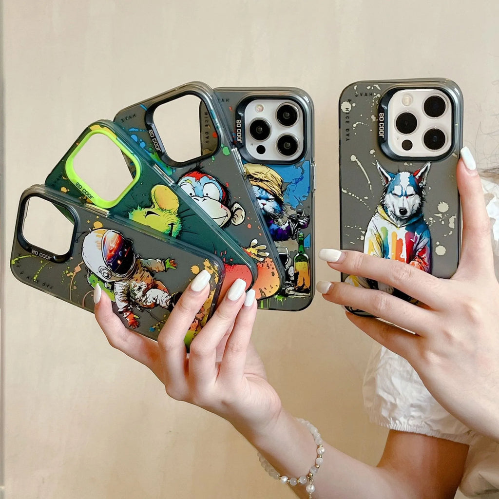 Drop-resistant TPU PC phone case for iPhone featuring an Astronaut colour design with raised edges for screen and lens protection