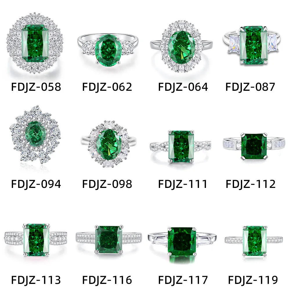 Geometric S925 silver women's ring with an emerald and inlaid high carbon diamond on a model's hand.