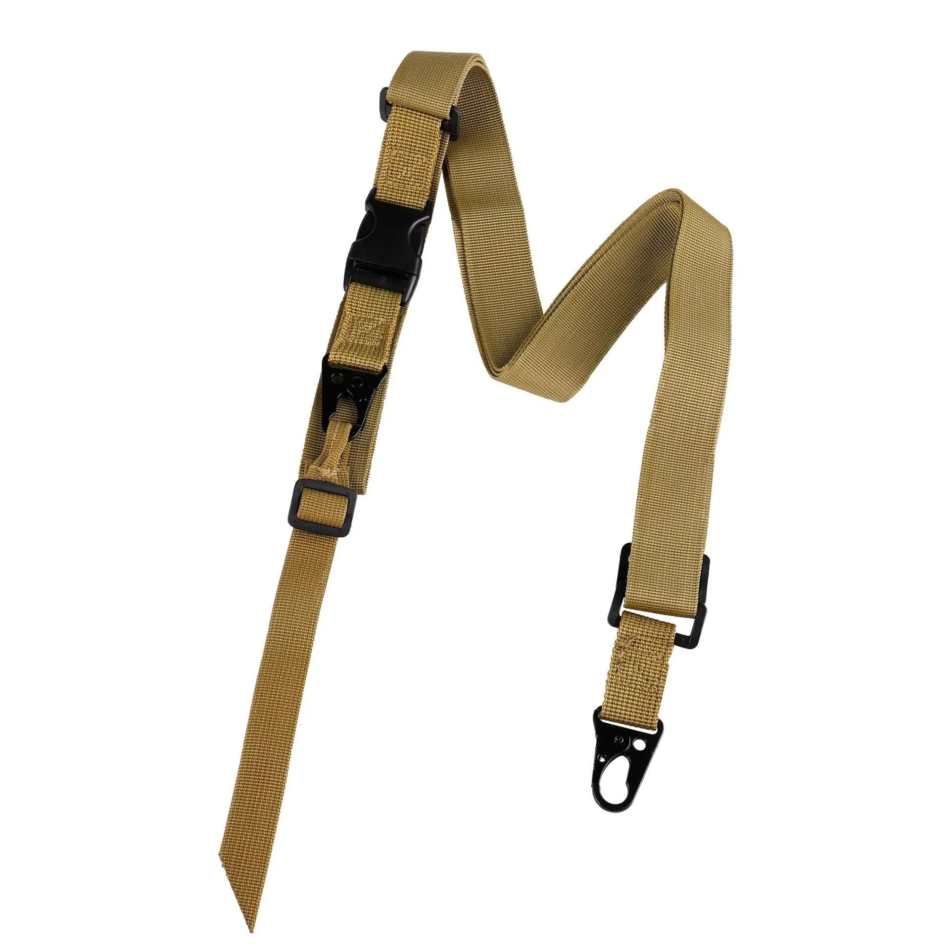 Nylon crossbody sling strap with alloy buckle shown in army green colour, length 148 cm.