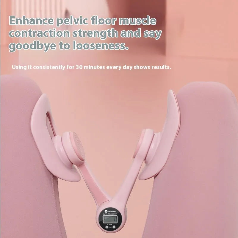 Pelvic floor muscle trainer leg clamp in blue and pink for running and yoga fitness