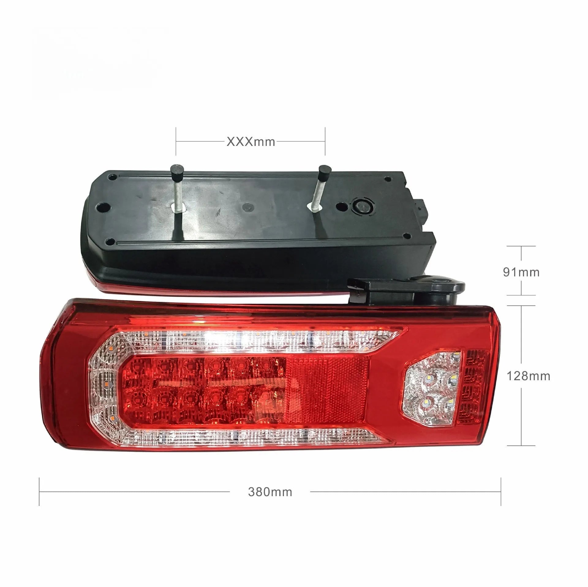 Mercedes-Benz heavy truck LED rear lamp assembly with running water light effect, 380mm by 128mm.