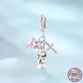 S925 sterling silver heart cross pendant bead, 2.6cm x 1.5cm with 0.45cm hole for DIY bracelet jewellery