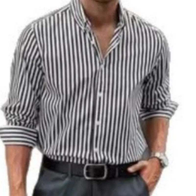 Men's loose fit striped button shirt in polyester fabric available in multiple colours