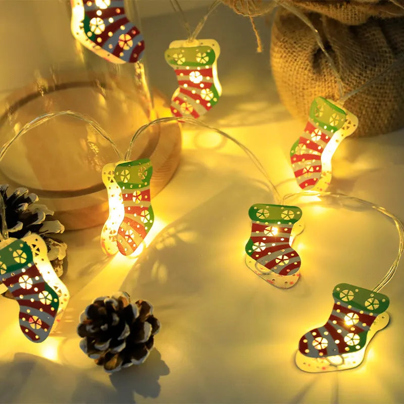 Christmas LED light string with Santa Claus, elk, and snowman PVC ornaments