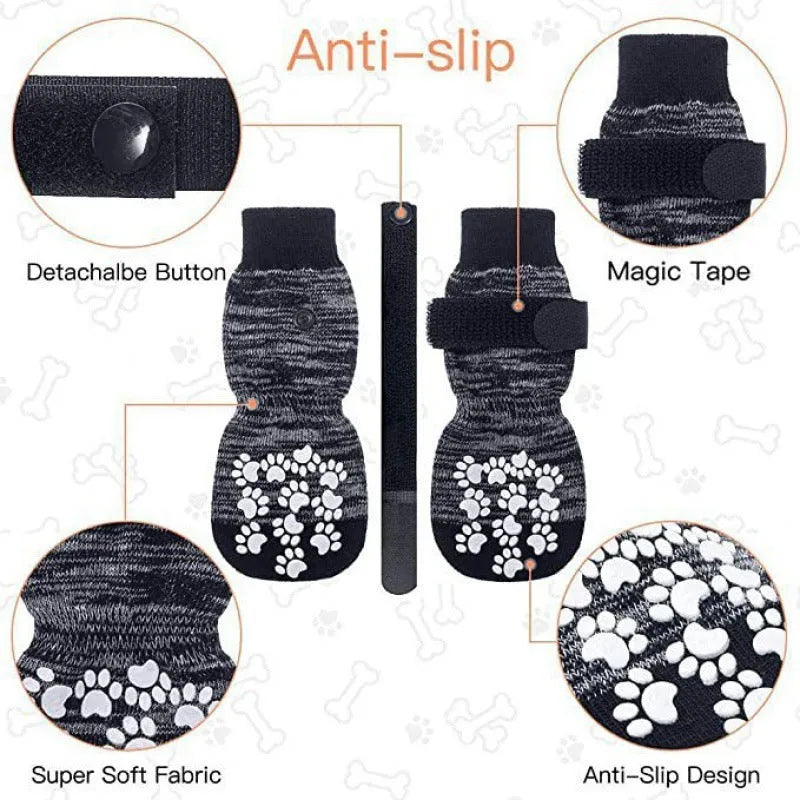 Medium dog waterproof anti-drop warm cotton ankle sock in gradient gray with striped pattern