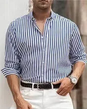 Men's loose fit striped button shirt in polyester fabric available in multiple colours