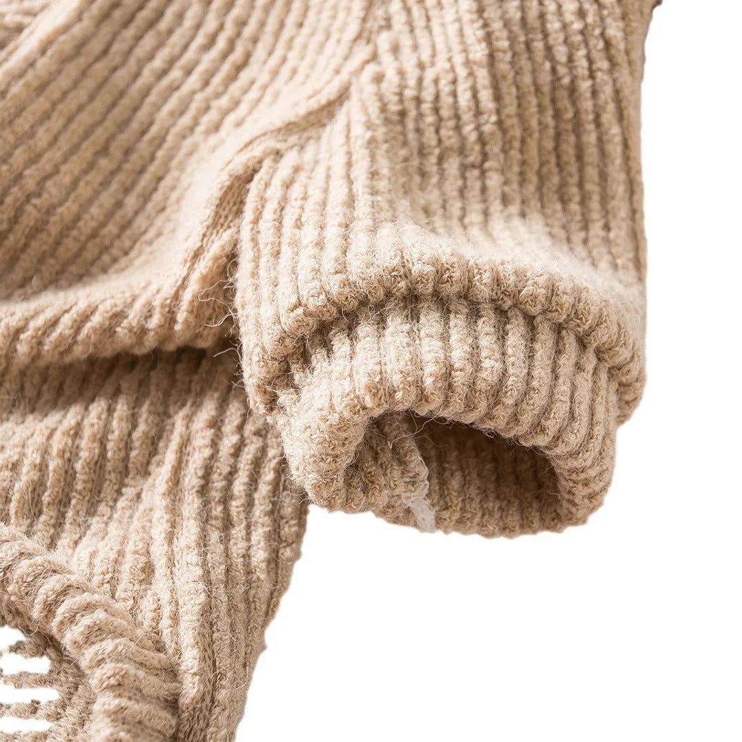 Brown knitted cloth sweater pullover on a small dog, showing casual style.