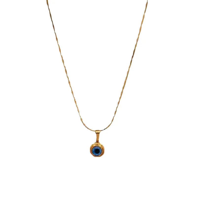 Angel Eyes titanium steel necklace with gold-plated eye pendant on 45.5cm snake bone chain