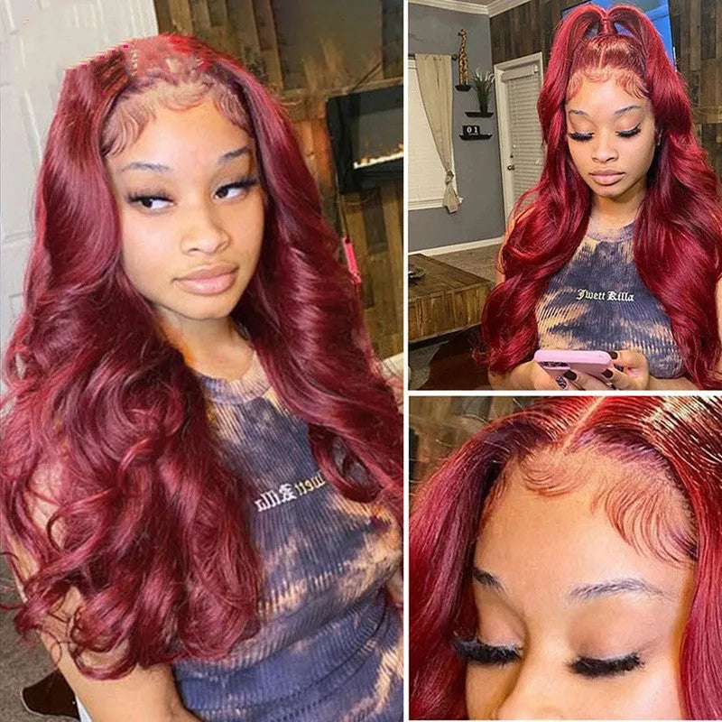 Front lace real hair wig with body wave in 150% density on display