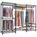 Black metal floor storage rack measuring 175 cm tall for garment organisation