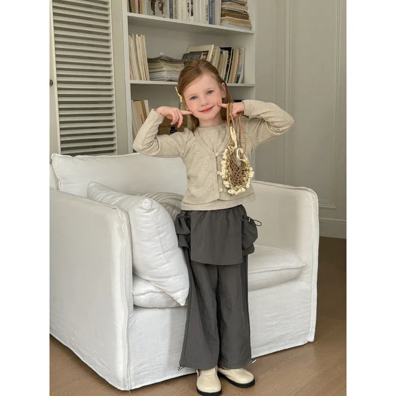 Apricot girls cotton t-shirt with cartoon pattern