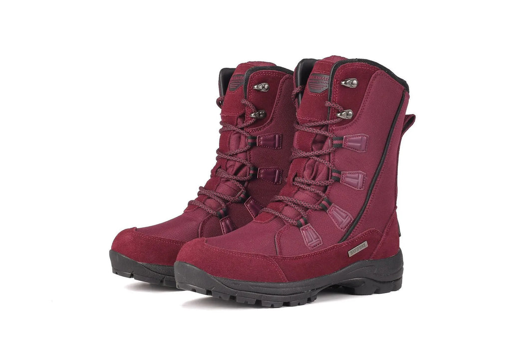 Women's black genuine leather mid-calf snow boots with a round toe and rubber sole.