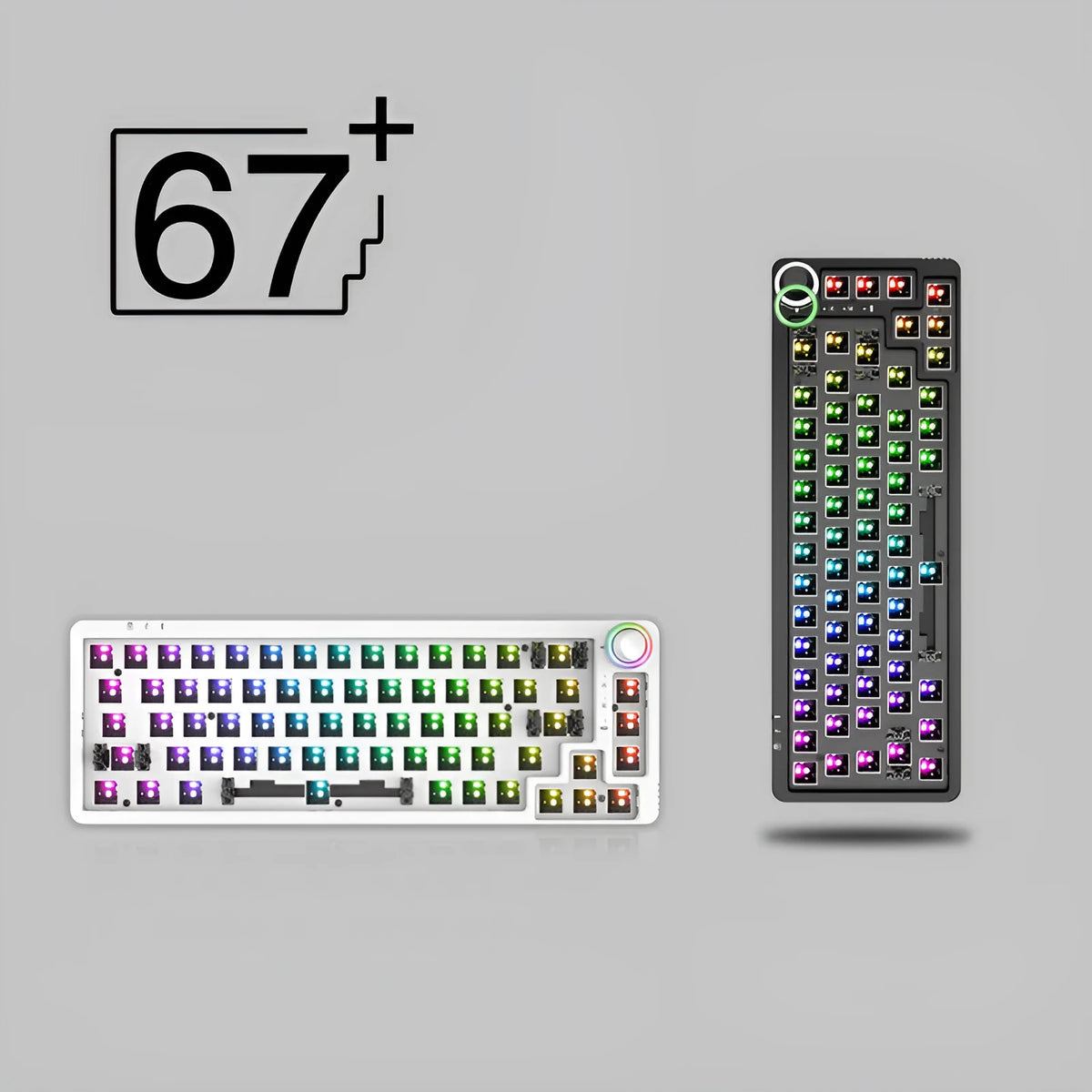 White single mode wired version of 68-key Bluetooth mechanical keyboard kit with backlight and multimedia keys