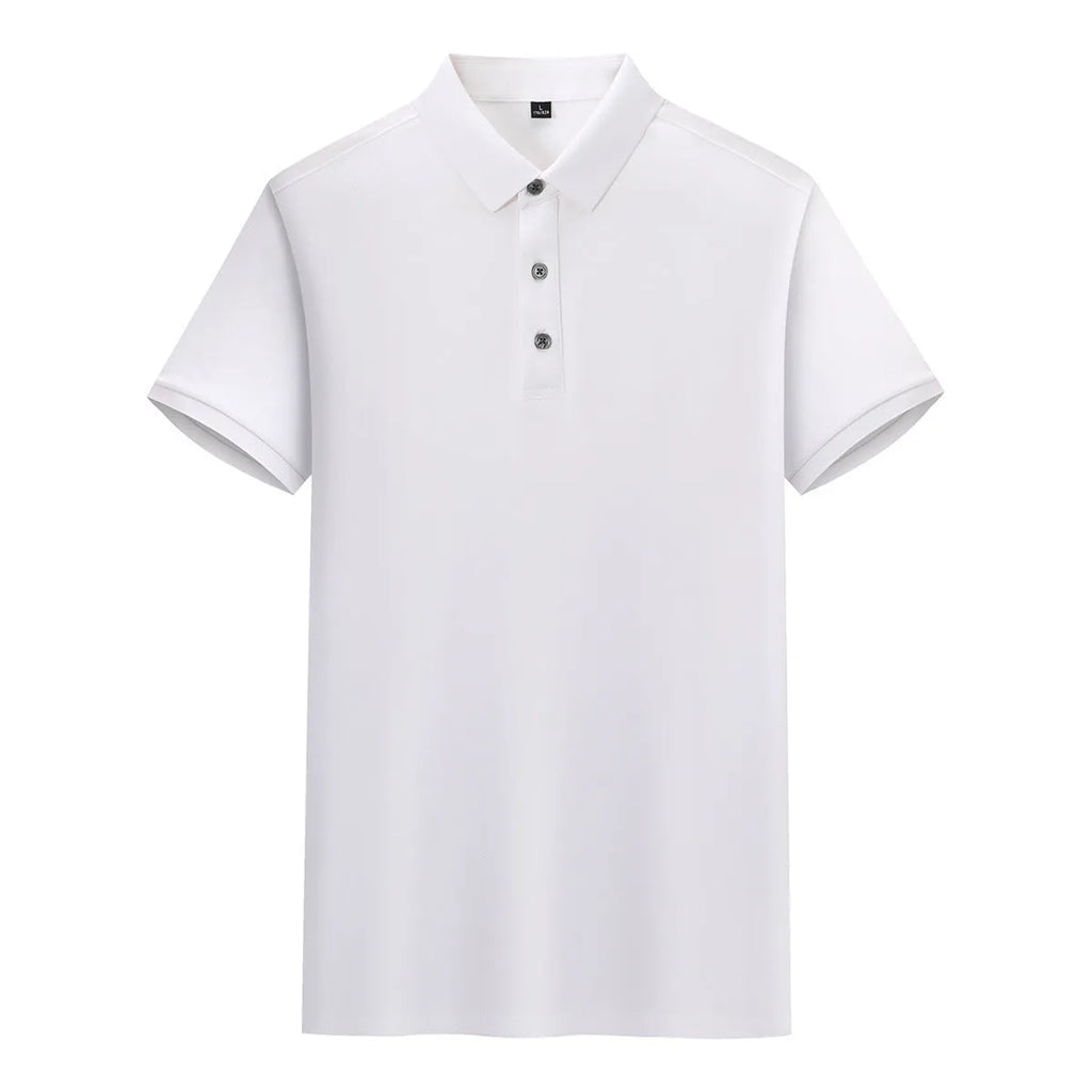 Short-sleeved lapel collar T-shirt in cotton mulberry silk blend fabric with mosaic detailing