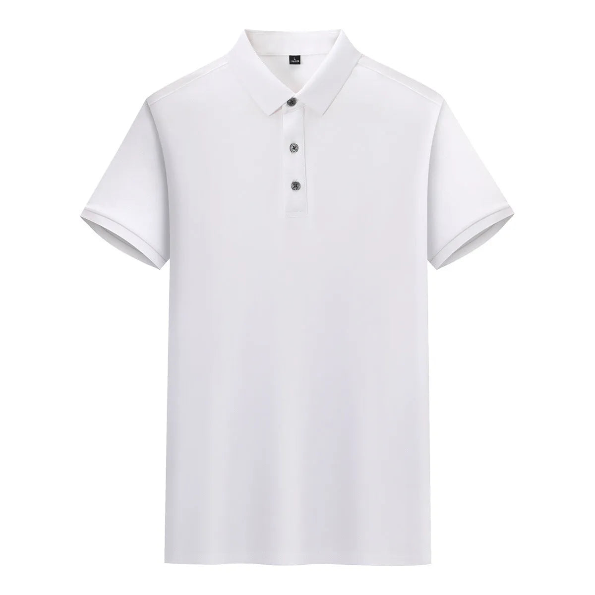 Short-sleeved lapel collar T-shirt in cotton mulberry silk blend fabric with mosaic detailing